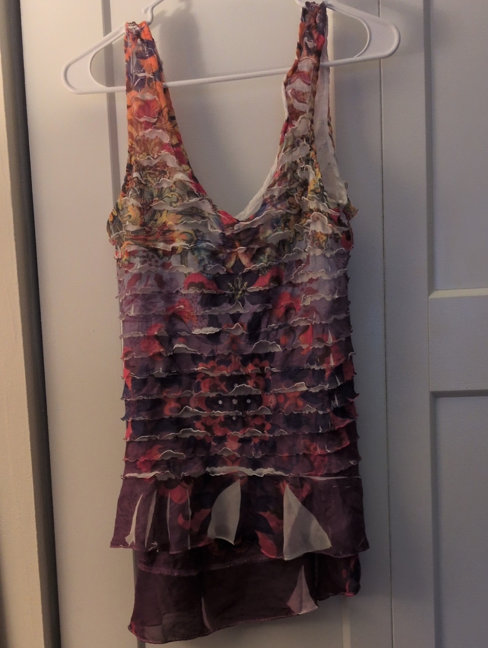 Layered Floral Ruffle Tank Top - Purple/Multi